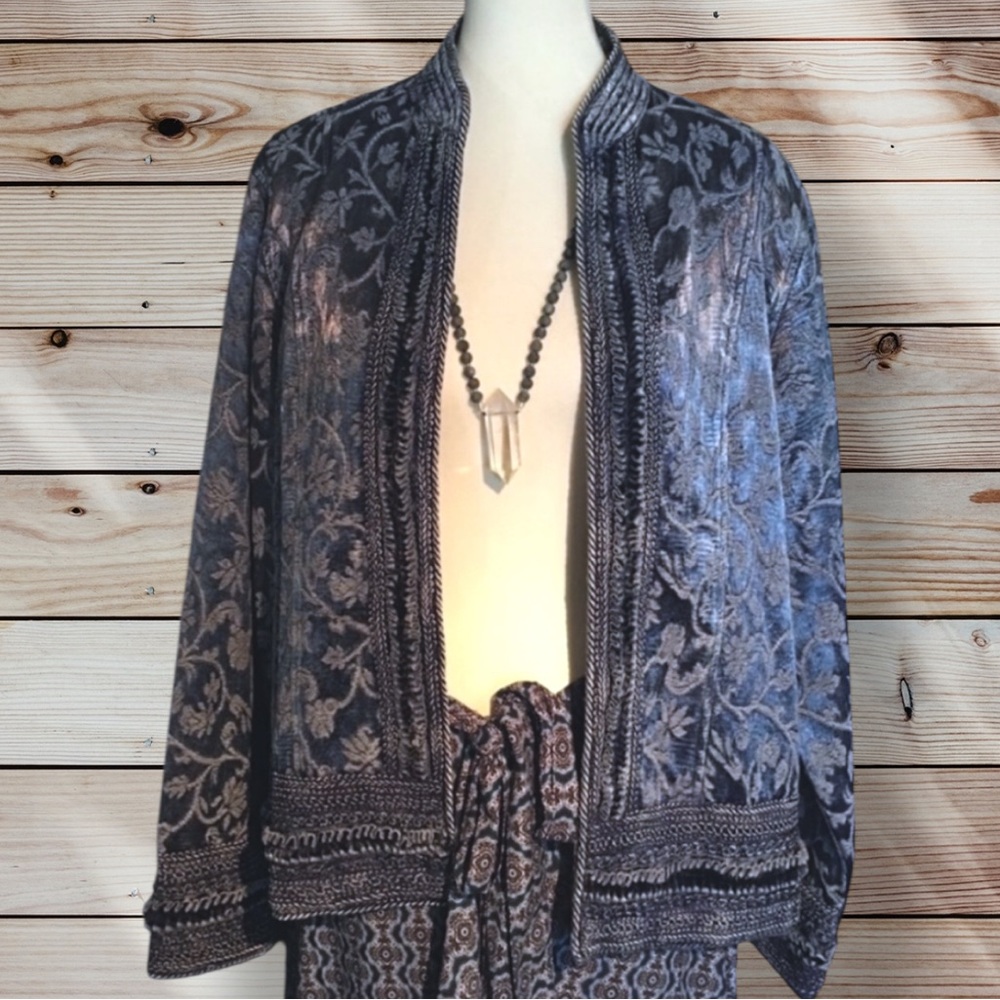 Coldwater Creek Bohemian Blue Jacquard coat jacket blazer gorgeous detail XL NWT